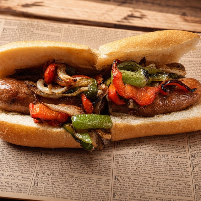 Grilled Sausage Sub with fries.