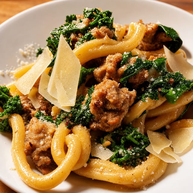 Fusilli Pasta With Sausage & Broccoli Rabe.