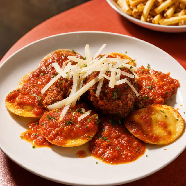 Ravioli with Meatballs.
